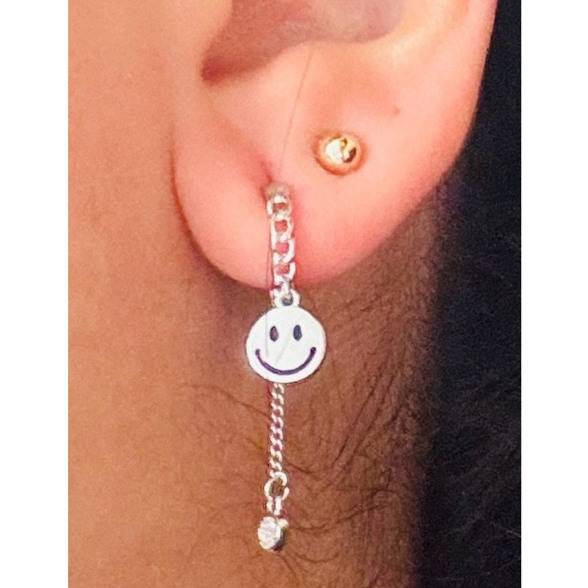 happy Face Huggies Earrings 925 Sterling Silver Earring for Women