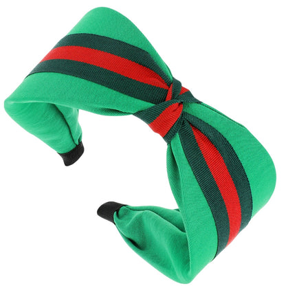 Green Knot Headband with Red & Dark Green Stripes