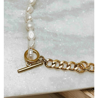 Water Pearled Chain Mix with Gold tone Necklace