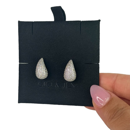 Pave tear drop earrings Small 925 sterling silver & Cubic Zirconia.