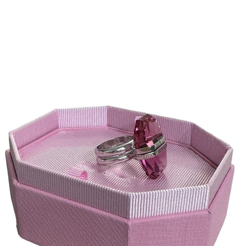 Swarovski Lucent ring Magnetic closure, Pink, Rhodium plated Size 55 / 7