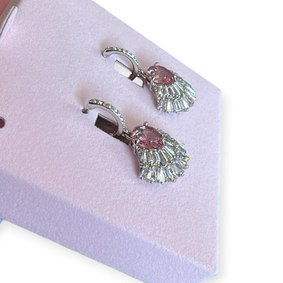 Swarovski Idyllia Drop Earrings, Pink, Mixed Cuts, rhodium-plated metal