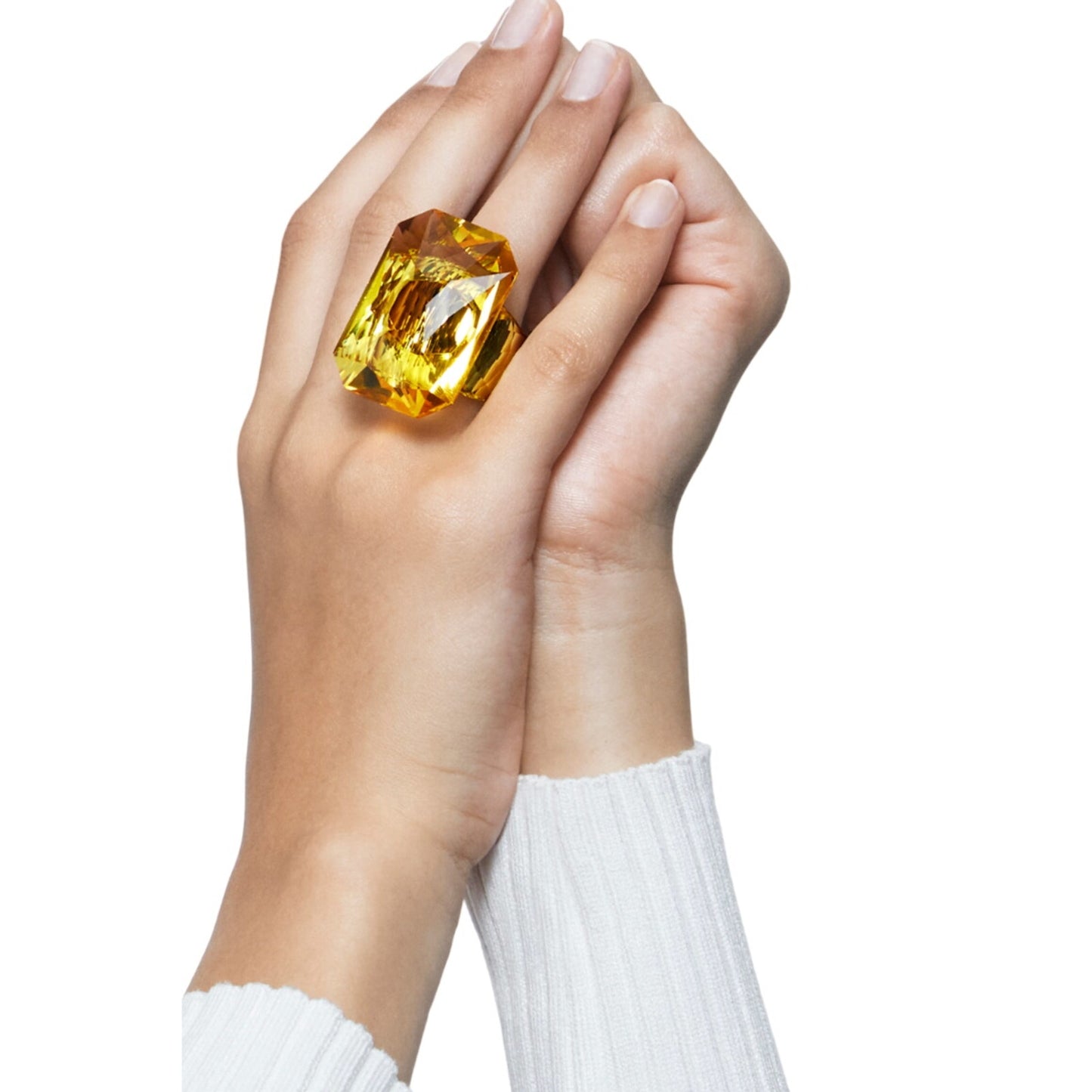 Swarovski Lucent cocktail ring Oversized crystal, Octagon cut, Yellow 52  / USA6