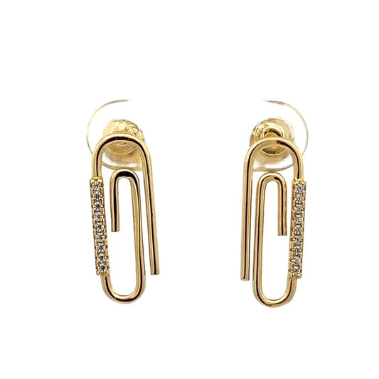 Paperclip Stud Earrings - 18K Gold Plated with Cubic Zirconia