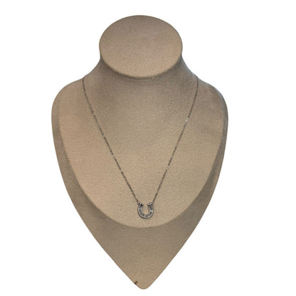 Horseshoe CZ Pendant Necklace Solid 925 Sterling Silver Horseshoe