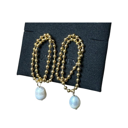 Luxe Gold Bead Loop Earrings with Hanging Freshwater pearl