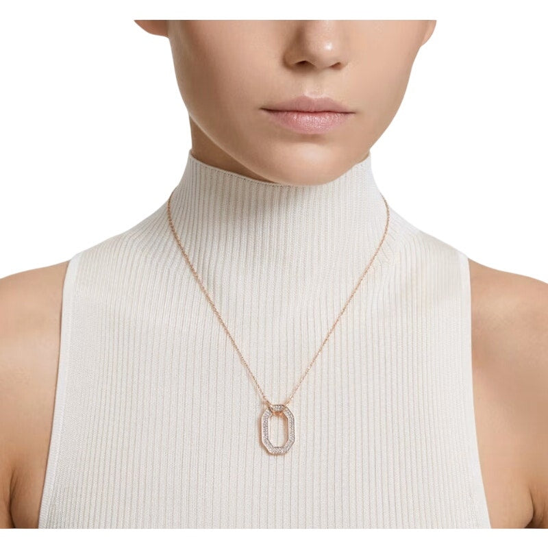 Swarovski Dextera Pendant Octagon Shape, Pavé, White, Rose Gold-Tone Plated