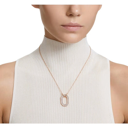 Swarovski Dextera Pendant Octagon Shape, Pavé, White, Rose Gold-Tone Plated