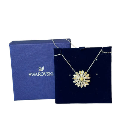 Swarovski Eternal Flower pendant Flower, Yellow, Rhodium plated necklace