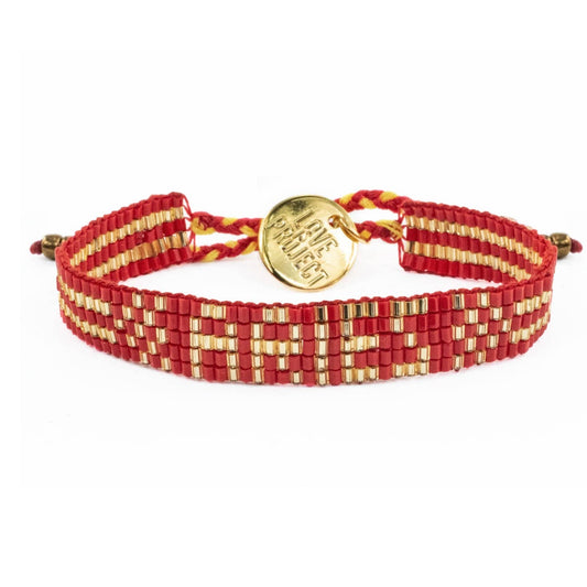 SEED BEAD ARIES BRACELET RED/GOLD COLORS