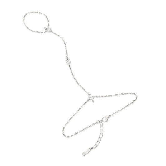Marquise CZ Hand Chain Bracelet Ring silver