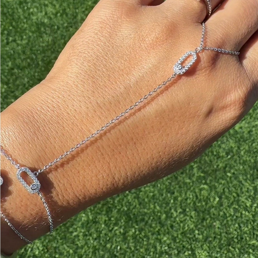 A Touch of Silver Oval Link Hand Chain with Finger Ring