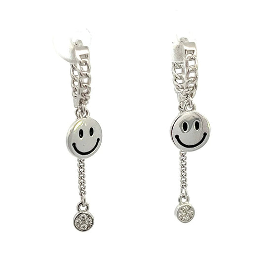 happy Face Huggies Earrings 925 Sterling Silver Earring for Women