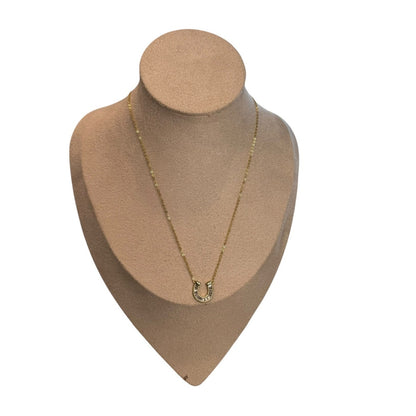 Horseshoe CZ Pendant Necklace Solid 925 Sterling Silver Gold Horseshoe