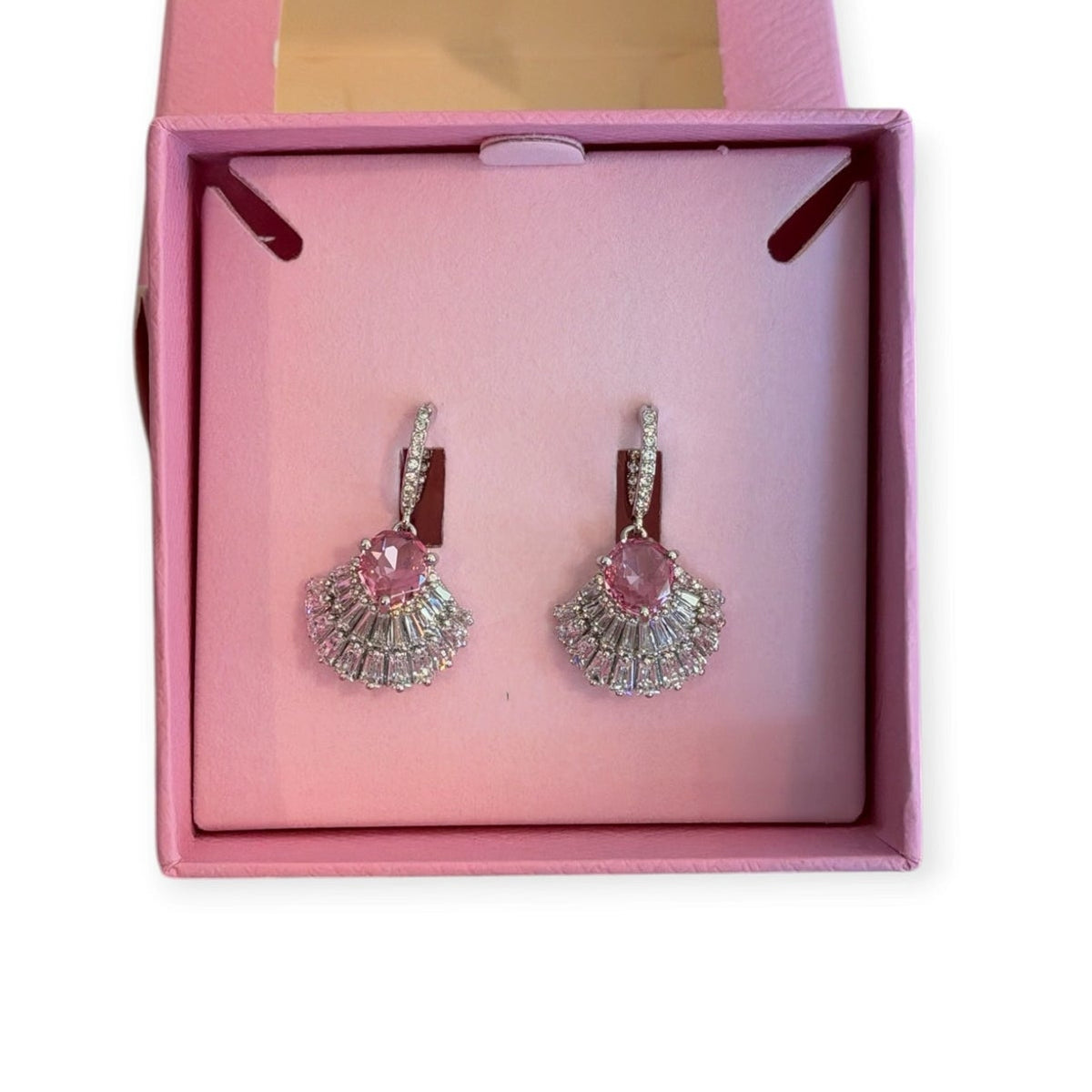 Swarovski Idyllia Drop Earrings, Pink, Mixed Cuts, rhodium-plated metal