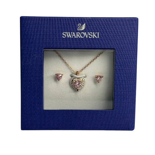 Swarovski One Set Rose Gold Heart Stud Earrings and Pendant Necklace