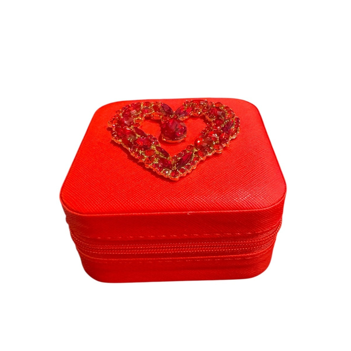 Red Heart Crystal Jewelry Box  Elegant Gift Storage Case Travel box