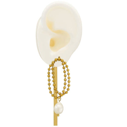 Luxe Gold Bead Loop Earrings with Hanging Freshwater pearl