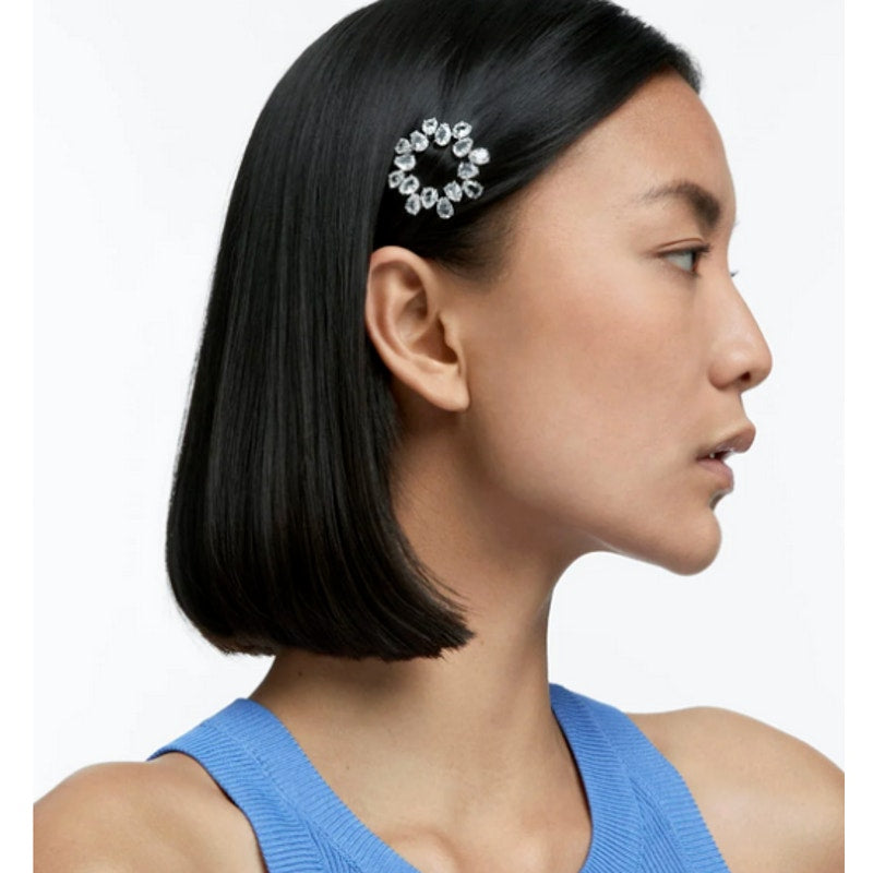 Swarovski Hair Clip, Pear Cut Crystals, White, Rhodium Plated