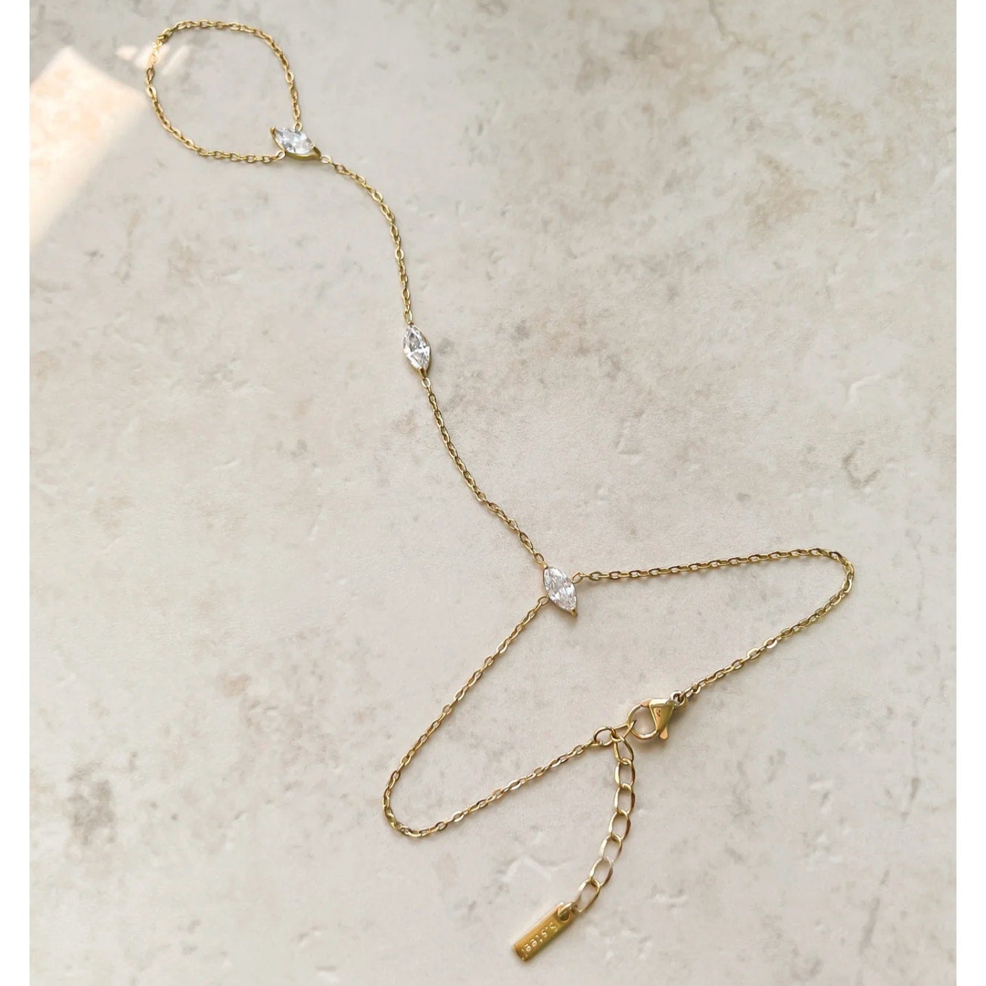 Golden Whisper Hand Chain with three marquise