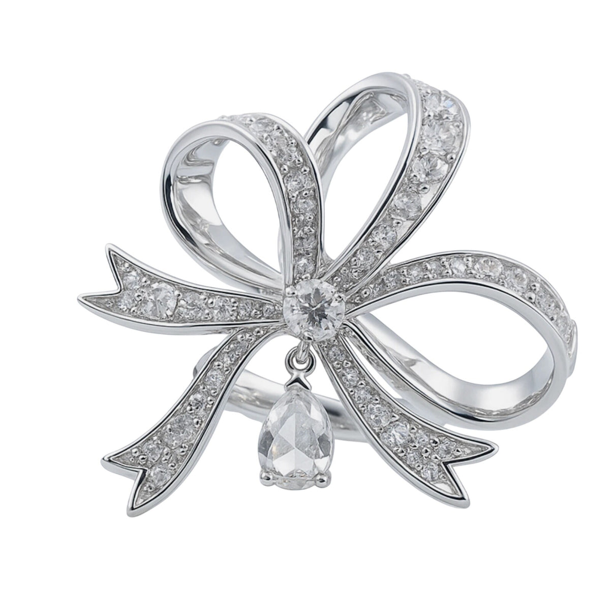 Swarovski Volta Cocktail Ring Bow White Crystal Rhodium Plated 55 /7