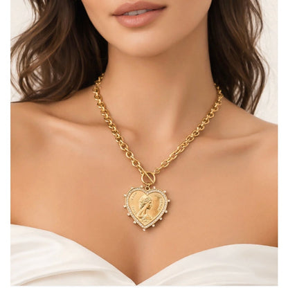 Amora Necklace Gold Chain with Vintage Inspired Heart Pendant