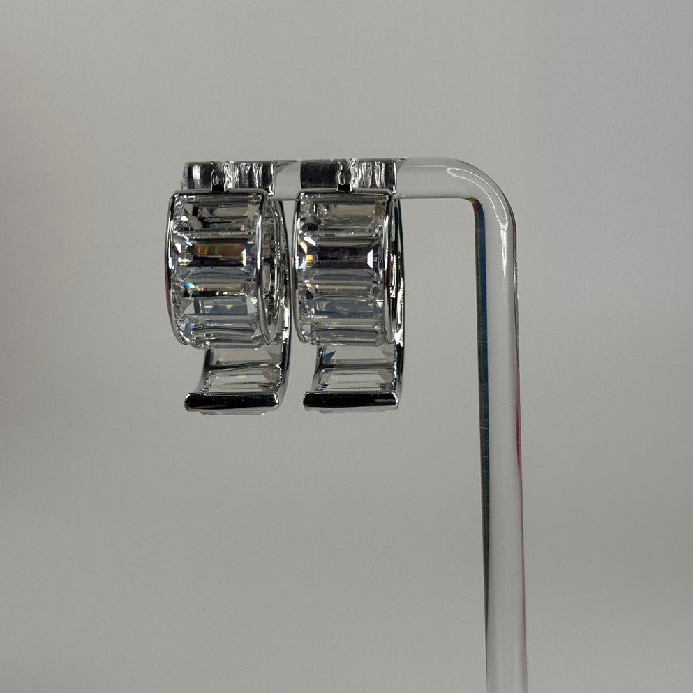 Swarovski Matrix Hoop Earrings Baguette Cut, White, Rhodium Plated