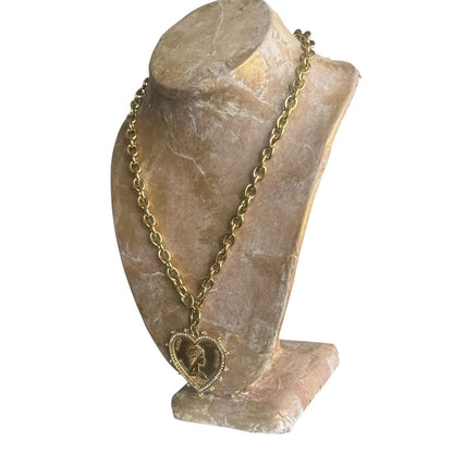 Amora Necklace Gold Chain with Vintage Inspired Heart Pendant