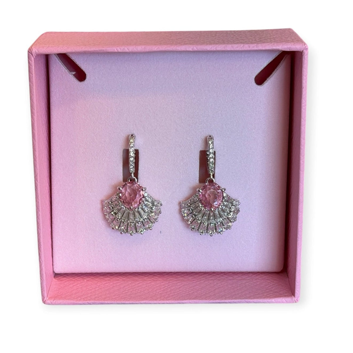 Swarovski Idyllia Drop Earrings, Pink, Mixed Cuts, rhodium-plated metal