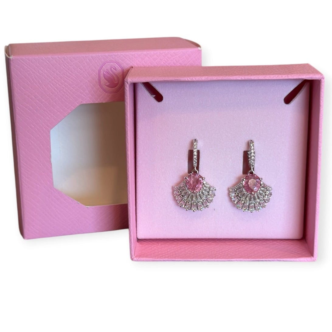 Swarovski Idyllia Drop Earrings, Pink, Mixed Cuts, rhodium-plated metal