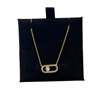 14K Gold Plated Geometric Necklace, 925 Sterling Silver CZ Pendant