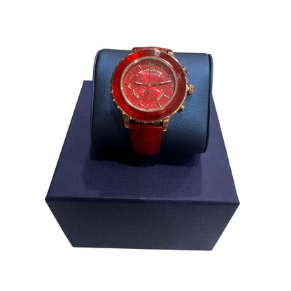 Swarovski Octea Lux Chrono,  Red Leather Rose Gold Tone Women's Watch