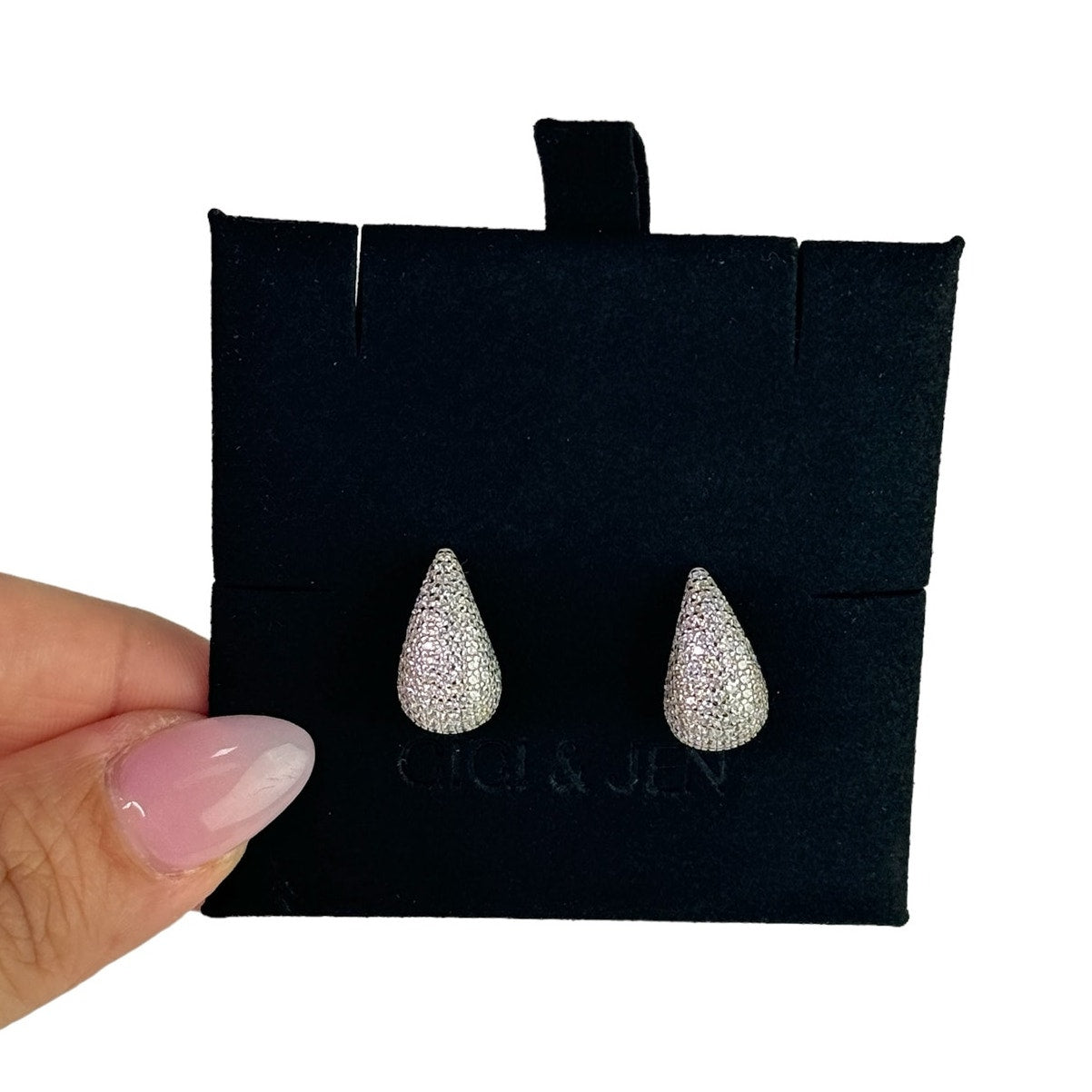 Pave tear drop earrings Small 925 sterling silver & Cubic Zirconia.