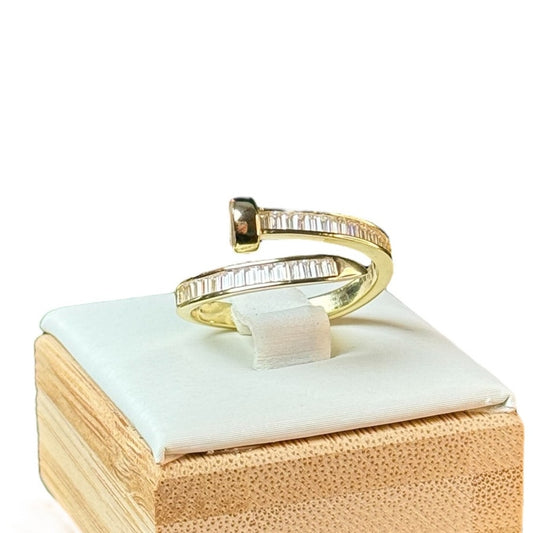 Wrap Around Nail Ring  14K Gold Plated Sterling Silver with Cubic Zirconia