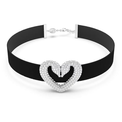 Swarovski Una choker Swan Heart, White, Rhodium plated Choker Necklace