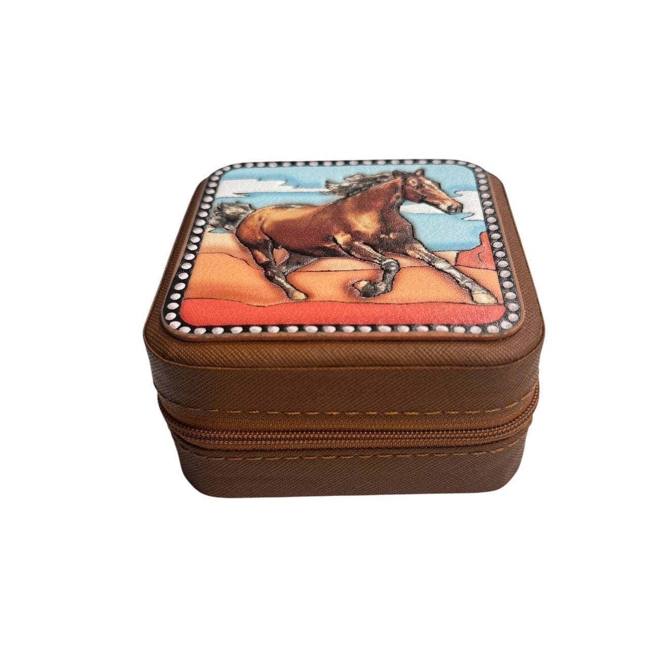 Western Wild Mustang Travel Leather Jewelery Box