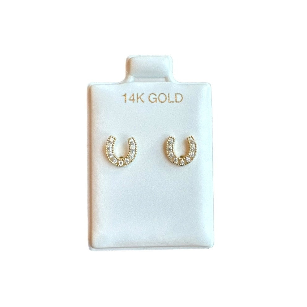 Horseshoe Screwback Earrings for Girls 14K Yellow Gold
