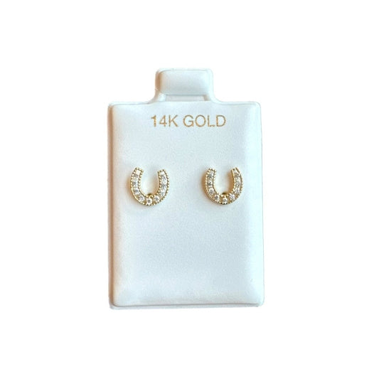 Horseshoe Screwback Earrings for Girls 14K Yellow Gold