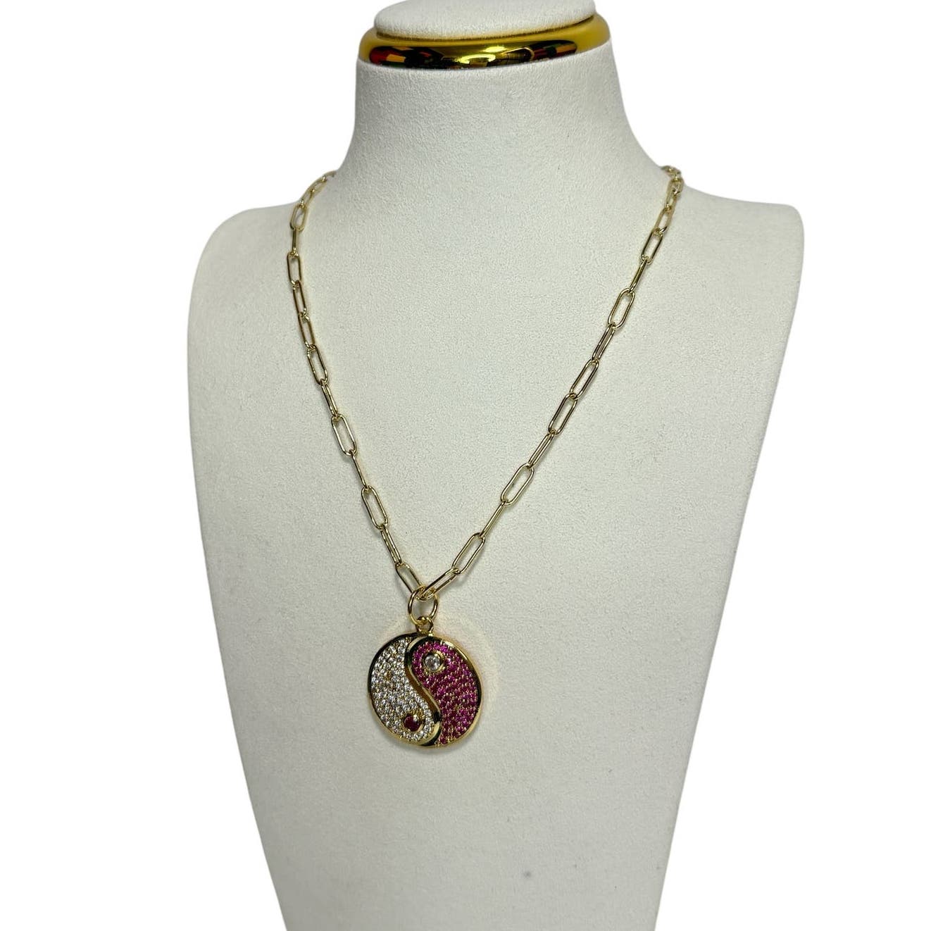 PINK YIN YANG CHAIN NECKLACE YIN YANG PENDANT