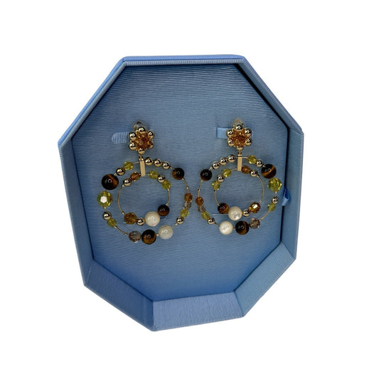 Swarovski Somnia Hoop Earrings Tiger eye, Gold-tone plated, Mother of pearl