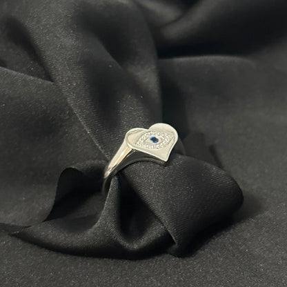 Elegant Evil Eye Heart Ring 925 Sterling Silver with Sparkling CZ Unique Design