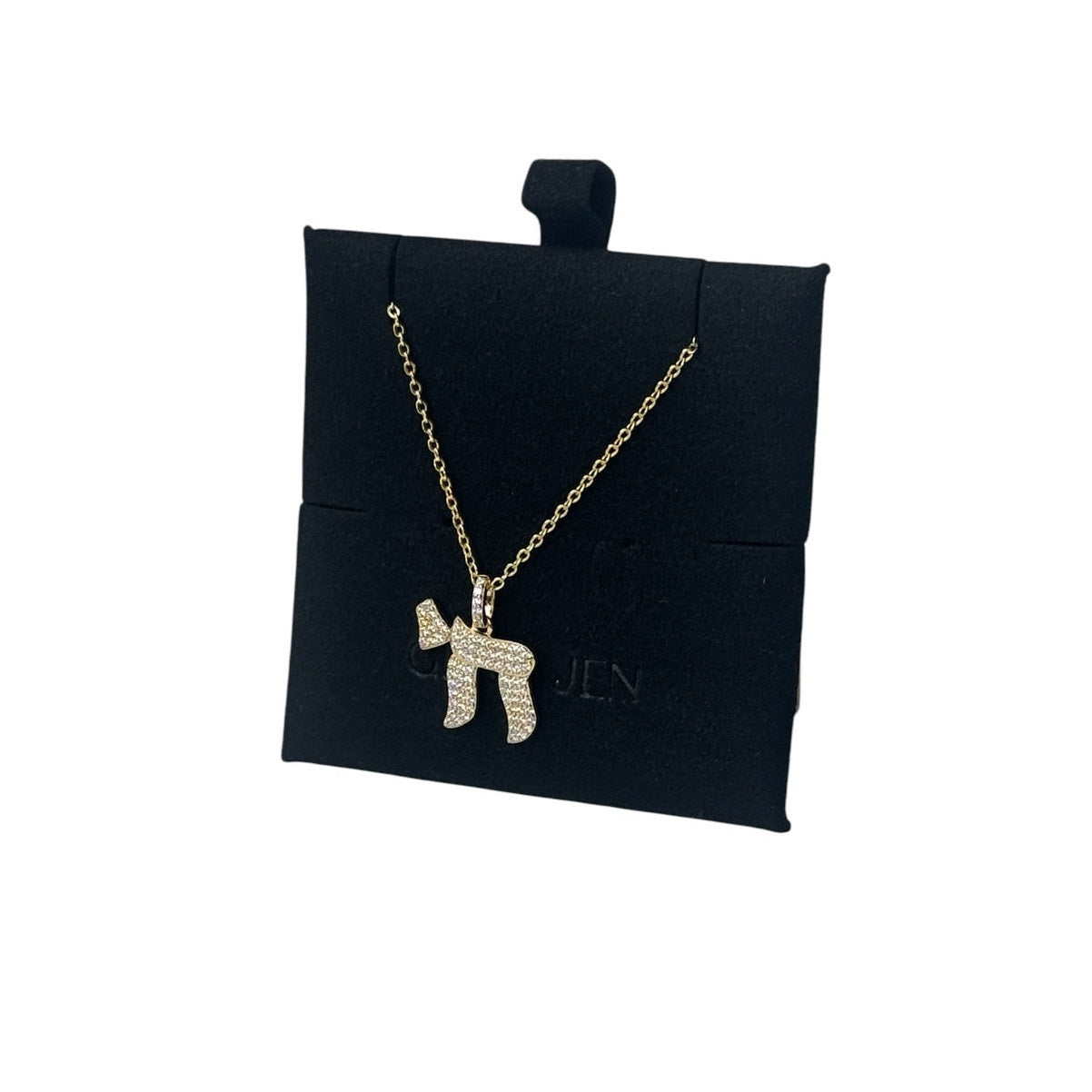 Pave Chai Pendant Gold Tone Necklace