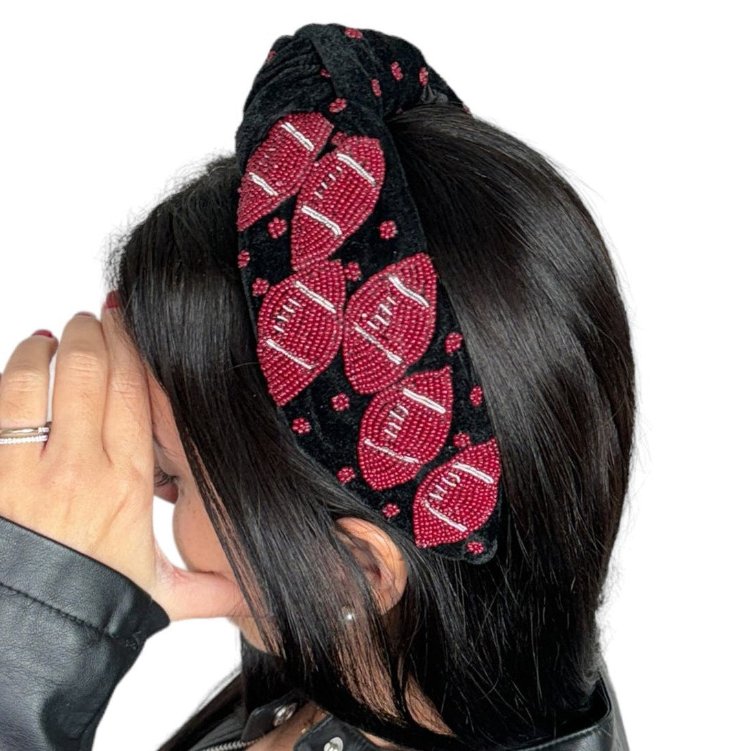 Beaded Football Knot Headband - Trendy Hair Accessory for Sports Fans & Fashionistas