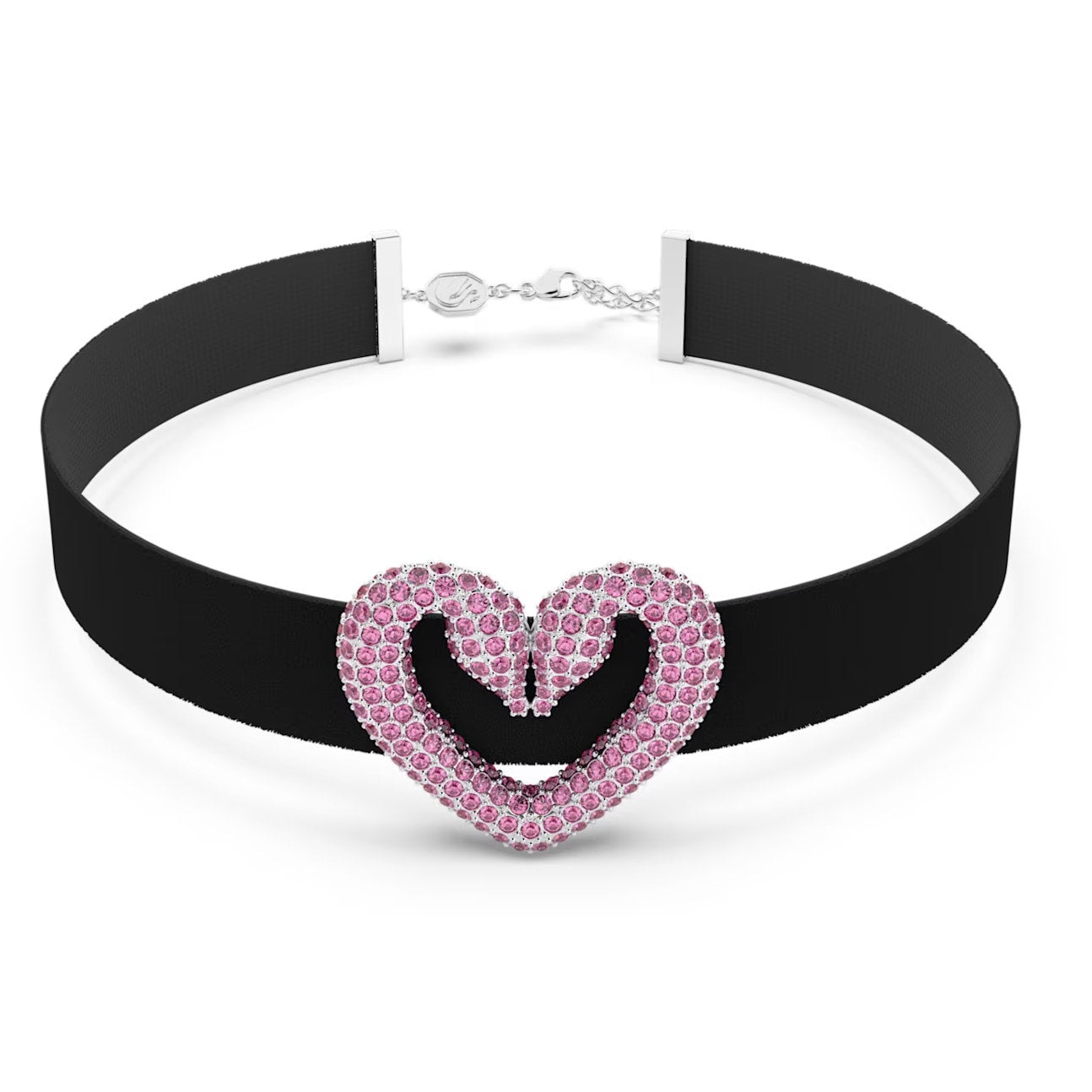 Swarovski Una choker Swan Heart, Pink, Rhodium plated Choker Necklace