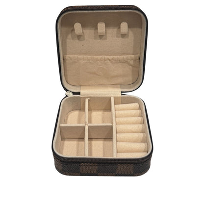 Checker Pattern PU Leather Jewelry Box  Travel Jewelry Organizer for Rings, Earrings, Necklaces & Bracelets