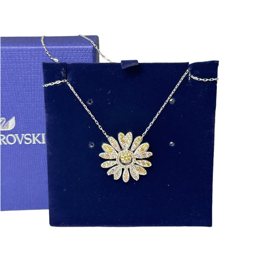 Swarovski Eternal Flower pendant Flower, Yellow, Rhodium plated necklace