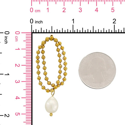 Luxe Gold Bead Loop Earrings with Hanging Freshwater pearl