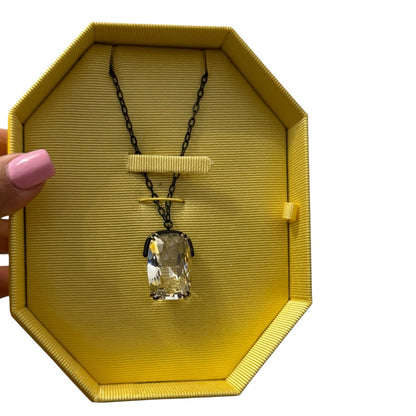 Swarovski Black And Clear Cushion Cut Crystal Harmonia Pendant Long Necklace NIB