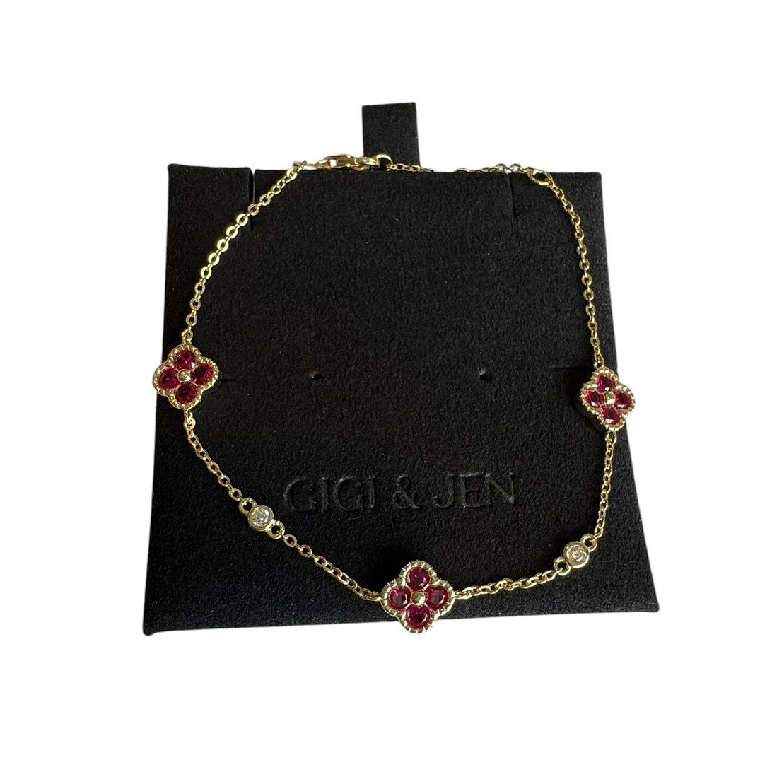 Delicate Floral Chain Bracelet 14K Gold Plated over 925 Sterling Silver