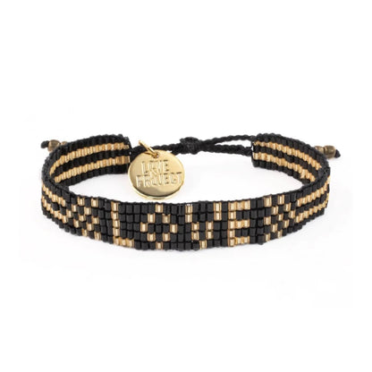 SEED BEAD LOVE BRACELET - BLACK AND GOLD